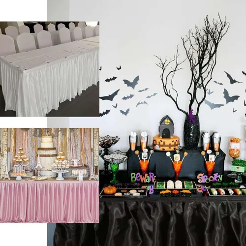 Vista 4 de Efavormart - Falda de mesa de satén blanco para cocina, comedor, catering, boda, baby shower, decoración de fiesta de cumpleaños, eventos, 14 pies