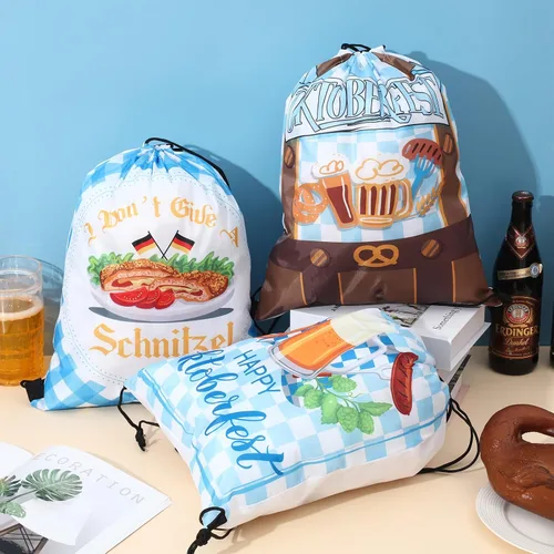 Vista 4 de Abbylike Oktoberfest - Bolsa con cordón para fiestas bávaras, bolsa de regalo para decoraciones de festivales de cerveza, 6 estilos, Como se muestra