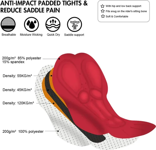 Vista 6 de qualidyne Pantalones largos de ciclismo para hombre, mallas acolchadas 4D para ciclismo, leggings para ciclismo al aire libre