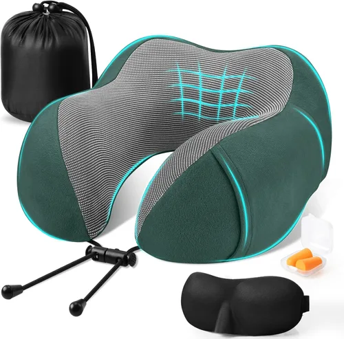 Vista 16 de CloudBliss Almohada de viaje de espuma viscoelástica de alta calidad, almohada cervical cómoda y de apoyo, almohadas cervicales para viajar Negro