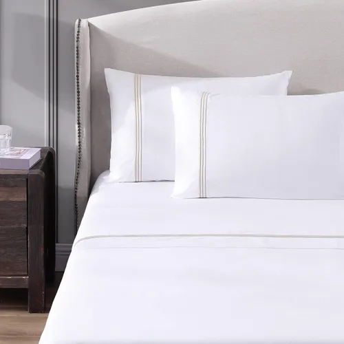 Vista 7 de Hotel Triple Luxe - Juego de sábanas de satén, 100% algodón egipcio Giza de ELS, bordado, totalmente natural, plano, ajustado y 2 fundas de almohada
