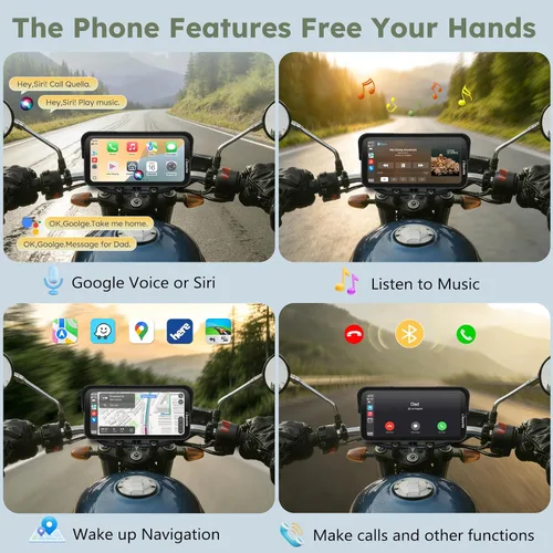 Vista 6 de Carpuride W603DT 6.3" motocicleta CarPlay pantalla Android Auto TPMS Dash