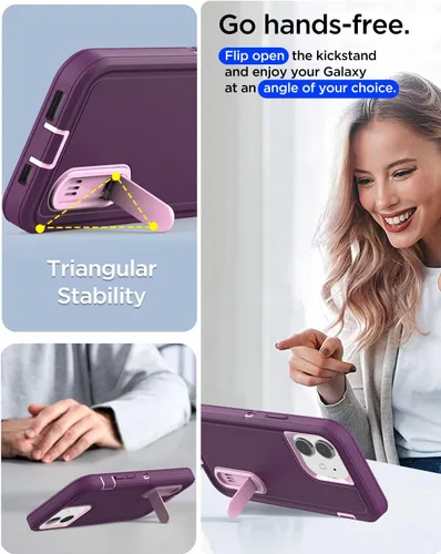Vista 3 de AICase Funda para iPhone 11 con soporte integrado con protector de pantalla de vidrio + lente de cámara, resistente protección contra caídas, cuerpo