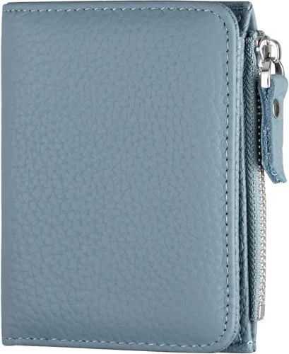 Vista 13 de Cartera pequeña de piel suave para mujer, con bloqueo RFID, con bolsillo con cremallera, billetera plegable, color negro