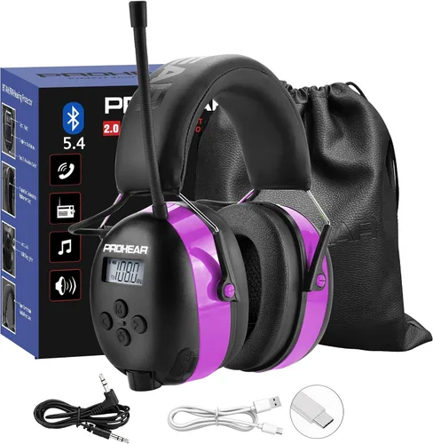 Vista 10 de PROHEAR 033 - Auriculares con radio AM/FM Bluetooth 5.4 - Batería recargable USB C de 2000mAh - Auriculares con radio para protección auditiva