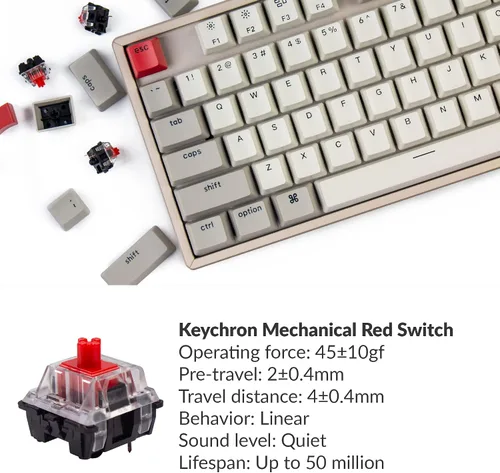 Vista 2 de Keychron K8 - Teclado mecánico inalámbrico Bluetooth con 87 teclas para Mac, multitarea tipo C con cable para juegos para ventanas con teclado