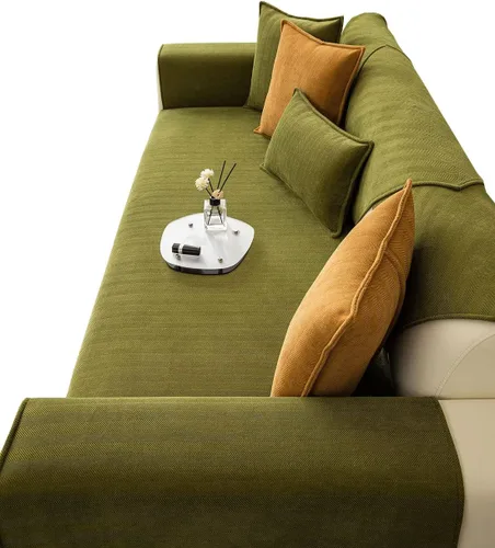 Vista 19 de vctops Funda de sofá con diseño de rayas cheurón estilo granja, protector de muebles de color sólido, funda de sofá suave antideslizante para Verde