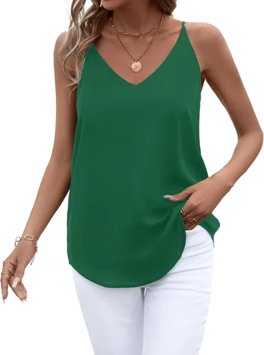 Vista 52 de Camiseta de chifón con tirantes delgados ajustables y cuello en V