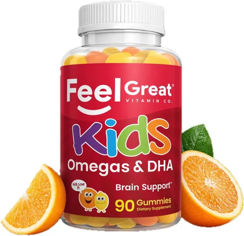 Vista 10 de Gomas DHA de Omega para niños de Feel Great Vitamins con Omega 3 6 9, Vitamina C Apoya la función cerebral saludable, la visión y la salud