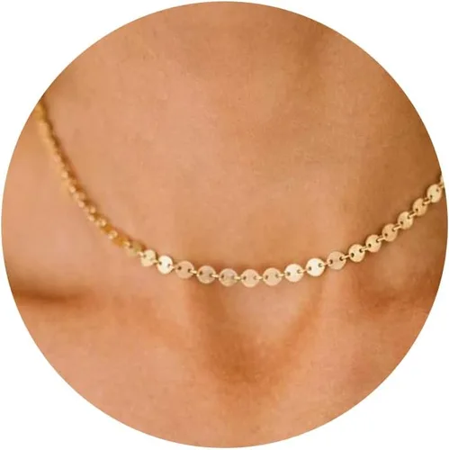 Vista 16 de CHESKY Collar con dije de satélite de moda para mujer, chapado en oro de 14 quilates/chapado en plata, gargantilla delicada, collares de cuentas