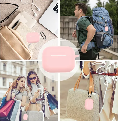 Vista 7 de Funda para Airpods Pro 2 con llavero, funda protectora de silicona suave rosa para Apple Airpods Pro Gen 2, LED frontal visible