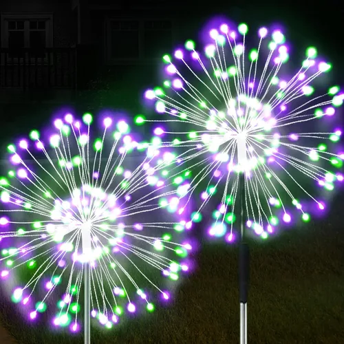 Vista 9 de JJGoo Luces solares para exteriores, fuegos artificiales, paquete de 2, 120 luces LED solares impermeables para exteriores, jardín, patio, valla