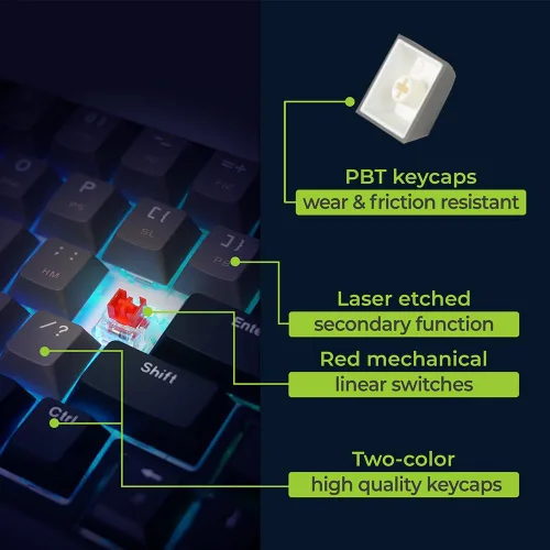 Vista 7 de IOGEAR Mechlite Nano Teclado para juegos recargable con cable o inalámbrico Bluetooth, control de volumen integrado, teclas PBT, cable USB-C a USB-A