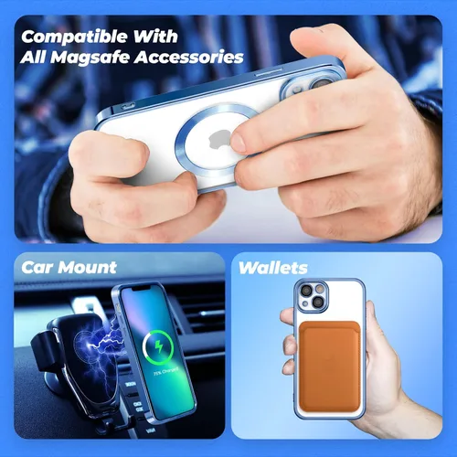 Vista 4 de ZCDAYE Funda para iPhone 13, iPhone 13 compatible con carga inalámbrica, borde azul galvanizado transparente TPU suave a prueba de golpes