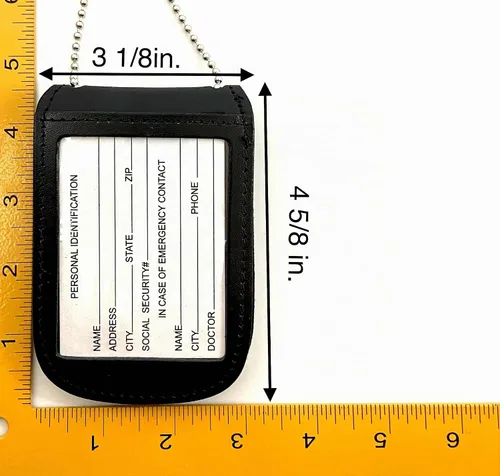Vista 9 de Perfect Fit Shield Wallets Portatarjetas de cuero negro y cartera de identificación con cadena de collar de 30 pulgadas y trabilla para cinturón