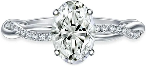 Vista 2 de RINGJEWEL Anillo de compromiso chapado en plata de moissanita blanca de corte ovalado para mujer