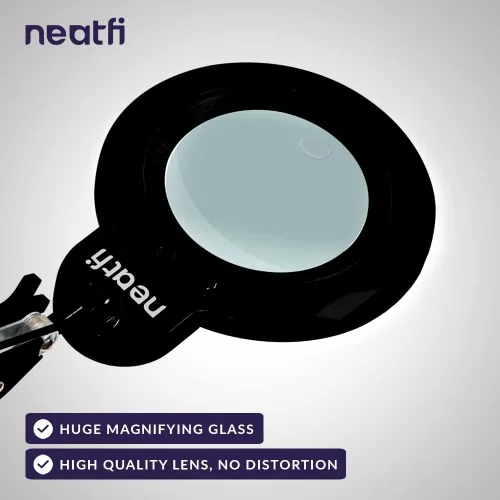 Vista 2 de Neatfi XL lupa LED bifocal, lente acrílica de 7 pulgadas, aumento 5D/20D, manos libres, luz regulable, 168 LEDs SMD, brazo ajustable