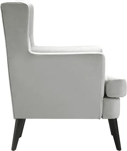 Vista 9 de Elle Decor Celeste - Silla decorativa de terciopelo copetudo, sillón tapizado de mediados de siglo, respaldo moderno con respaldo acolchado de Gris