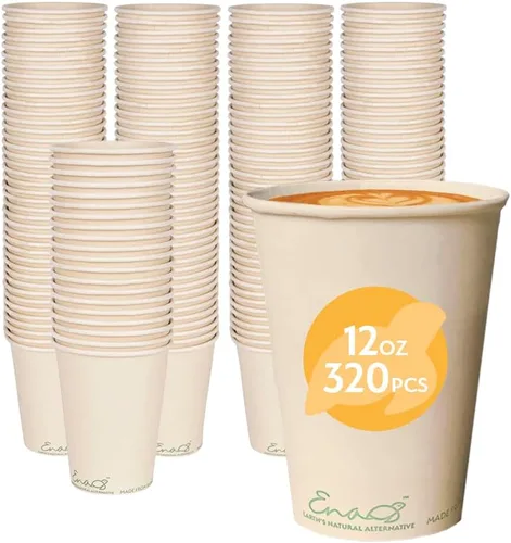 Vista 5 de Tazas de café desechables 100% compostables (paquete de 80 onzas) Vasos de papel hechos de bambú, ecológicos, biodegradables de alta calidad