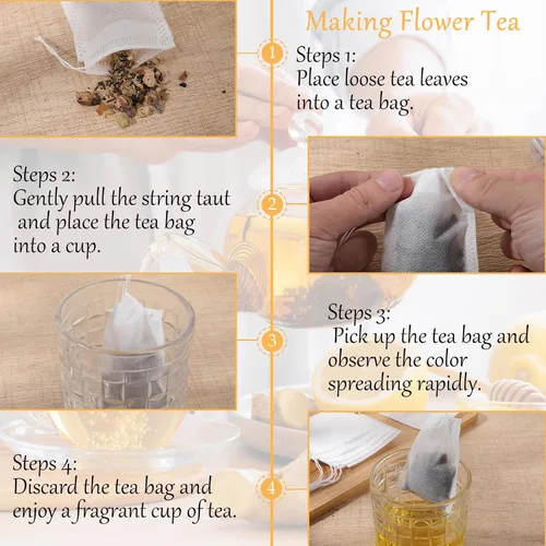 Vista 2 de 100 bolsas de té sueltas desechables de té de hojas vacías con cuerda, bolsa de té rellenable para café y especias, 3.15 x 2.4 pulgadas