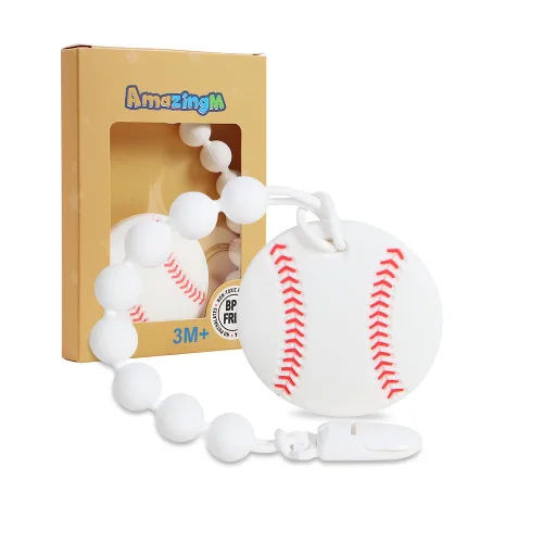Vista 8 de Pelota deportiva de silicona de grado alimenticio para bebés con soporte para chupete, juguetes para aliviar el dolor de dentición, juego de regalo