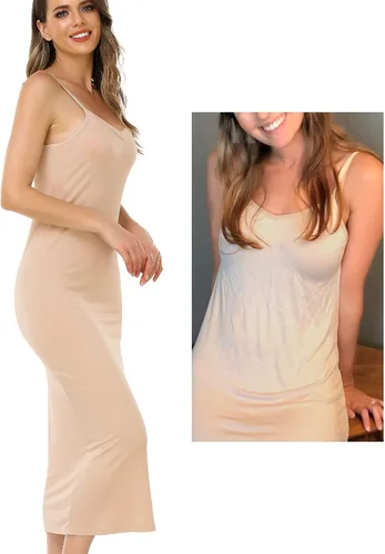Vista 5 de Vlazom Vestido largo para mujer, básico, ajustable, tirantes delgados, vestido sin cordones, suave cuello en V, camisón debajo de los vestidos
