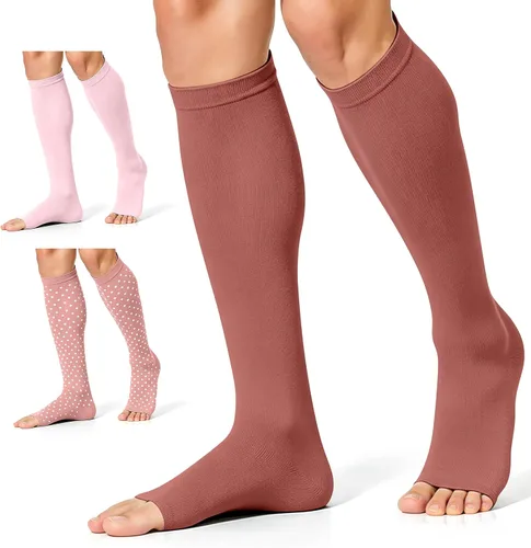 Vista 14 de CHARMKING 3 pares de calcetines de compresión de punta abierta para mujeres y hombres, circulación de 15-20 mmHg es el mejor apoyo para uso durante
