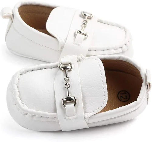 Vista 4 de QIETION Mocasines para bebés y niñas, bonitos zapatos de cuna para recién nacidos, tenis de poliuretano precaminante, perfectos para bautizogateoboda