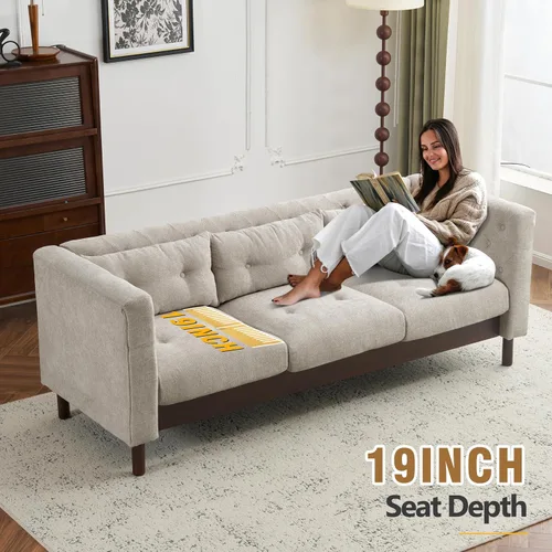 Vista 3 de Christopher Knight Home Marloo Sofá de 3 plazas, sofá tapizado con respaldo copetudo, patas de madera de caucho, 78 pulgadas de ancho x 29.75