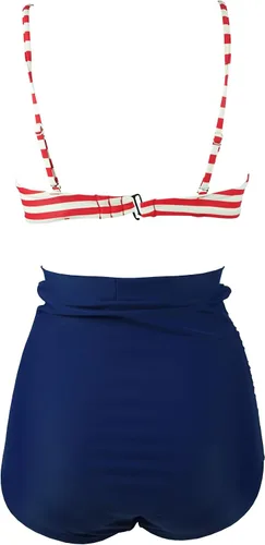 Vista 3 de COCOSHIP - Conjunto de bikini de cintura alta con estampado de lunares retro y fruncido (FBA)