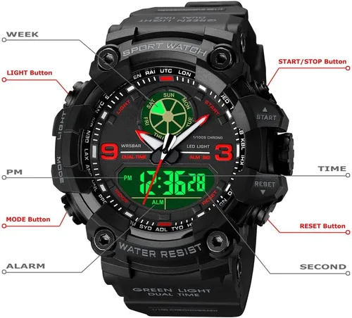 Vista 3 de Relojes militares para hombre, relojes de pulsera para hombre, relojes analógicos digitales para deportes, grandes regalos de 1224 horas
