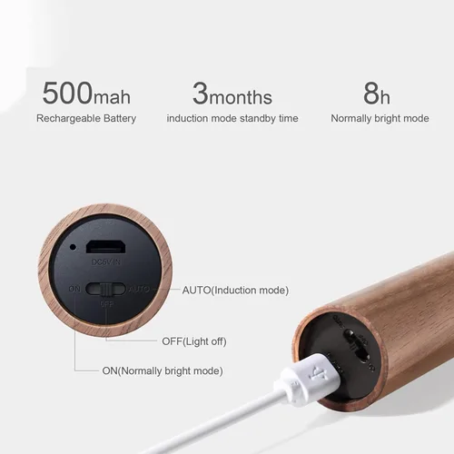 Vista 2 de Luz nocturna con sensor de movimiento, sensor de cuerpo magnético LED recargable para pasillo, escalera, aplique de pared de madera portátil