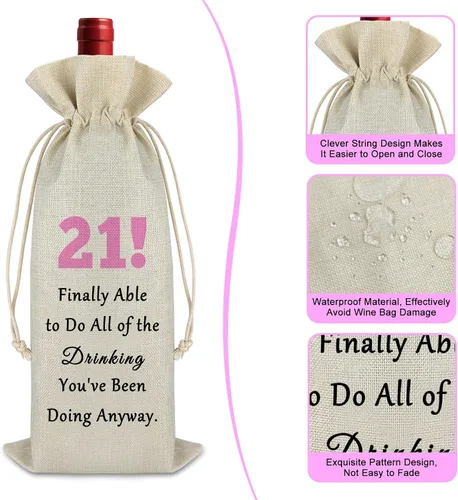 Vista 3 de Gfhzdmf Regalo de cumpleaños número 21 para niña y niño, bolsa de vino, regalo de feliz 21 años de antigüedad para amiga, nieta que cumple 21 años