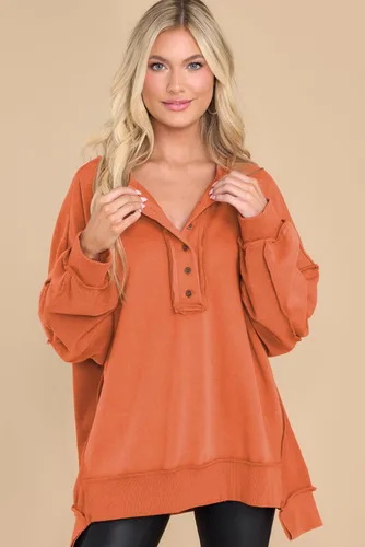 Vista 13 de AlvaQ - Sudadera de gran tamaño para mujer, informal, de manga larga, con botones y cuello Henley, tipo túnica