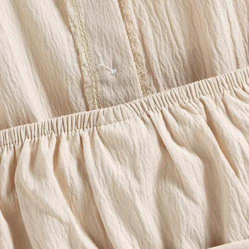 Vista 6 de Mameluco de verano sin mangas para niñas pequeñas, mono de lino y algodón sólido con cinturón, para madres y niñas (beige, 12-18 meses)