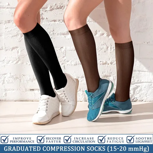 Vista 2 de FEYHAY Calcetines de compresión de cobre (3 pares) de 15-20 mmHg de circulación es la mejor atlética y diaria para hombres y mujeres, correr