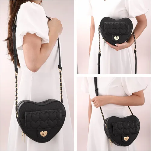 Vista 3 de Ayliss Bolso cruzado para mujer, con forma de corazón, bolso de hombro pequeño, bolso cruzado de noche, bolso de piel sintética