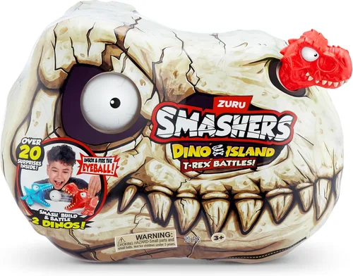 Vista 2 de Smashers Dino Island Mini T-Rex Battles Playset (Red Dino) por ZURU Juguetes de batalla de dinosaurios Dispara fuegos Coleccionables Sorpresa