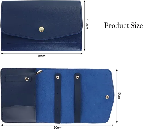 Vista 2 de Fumwase Estuche organizador de joyas de viaje de piel sintética, portátil, bolsa de almacenamiento para aretes, anillos, collares, pulseras, azul