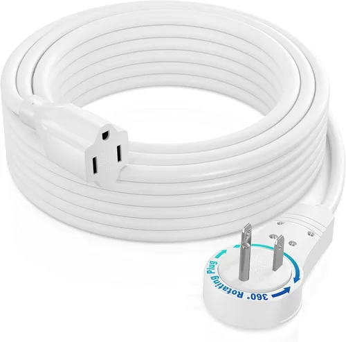 Vista 10 de Maximm - Cable de extensión de enchufe plano blanco de 1 pie, rotación de 360°, toma única, para interiores, calibre 16, 3 puntas, cable de tierra
