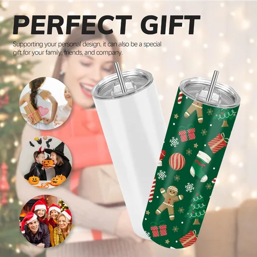Vista 5 de D·S 1 Paquete Vasos Tumbler de Sublimación 20 oz Delgados Rectos Fondo Plano en Blanco con Caja de Regalo Individual para Transferencia de Calor