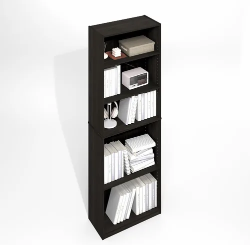 Vista 7 de Furinno GEHRY - Estantería para libros, 5 niveles, con estantes ajustables, 11.6 x 24.8 x 71.4 pulgadas, para oficina en casa, sala de estar, roble