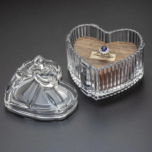 Vista 2 de Wislist Caja de anillo de compromiso para propuesta de vidrio de madera en forma de corazón (corazón)