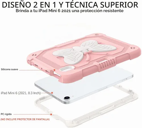 Vista 2 de DUEDUE Funda para iPad mini 7 (A17 Pro) 2024, iPad mini 6 2021, alas de mariposa con soporte para lápiz, funda protectora a prueba de golpes