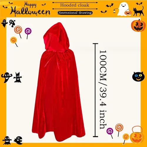 Vista 3 de Capa larga con capucha de terciopelo para Navidad, Halloween, capa de disfraces con capucha para mascarada