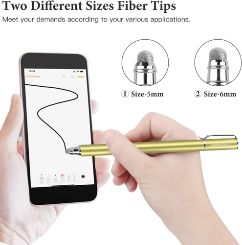 Vista 4 de StylusHome Bolígrafos capacitivos para pantallas táctiles (6 unidades), puntas de fibra 2 en 1 con sensibilidad capacitiva con 12 puntas extra
