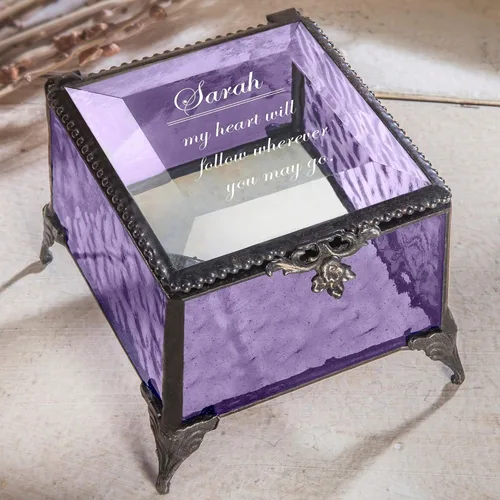 Vista 2 de Caja de cristal púrpura personalizada vitrina decorativa de almacenamiento, organizador de joyas, regalo de recuerdo para amigas, hijas, hermanas