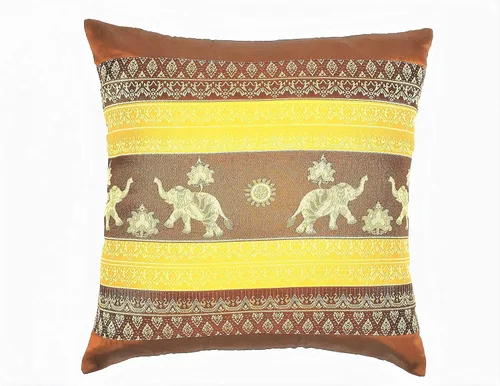 Vista 18 de Fundas de almohada decorativas hechas de seda tailandesa. Bordadas con estampado floral y pequeñas, fundas de almohada de elefantes reales (negro)