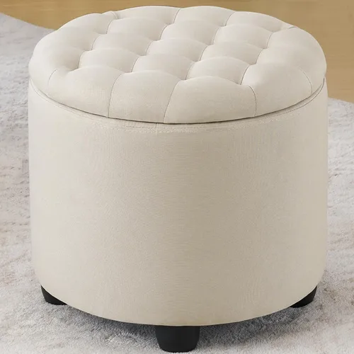 Vista 11 de Furniliving Moderno otomano redondo de almacenamiento, otomano tapizado con botones capitoné con tapa extraíble, taburete de almacenamiento