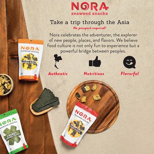Vista 6 de Nora Bocadillos originales de algas marinas, tiras gruesas de Nori, veganos